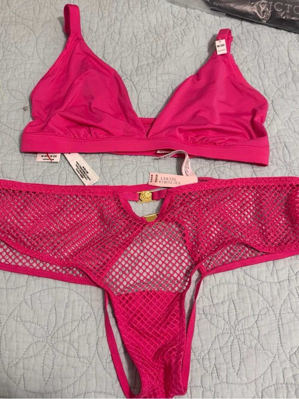 Victoria's Secret Fuchsia Mesh Bralette & Bikini Set